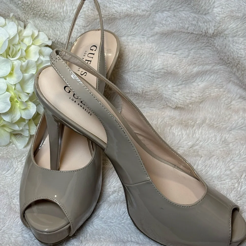 Guess Women's  Shoes Tan Slingback Peep Toe Heels NEW Size 10